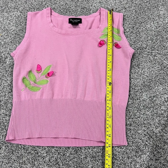 Persaman New York Pink Sleeveless Crop Sweater Vest 100% Cotton Ribbed Size M - Picture 2 of 7